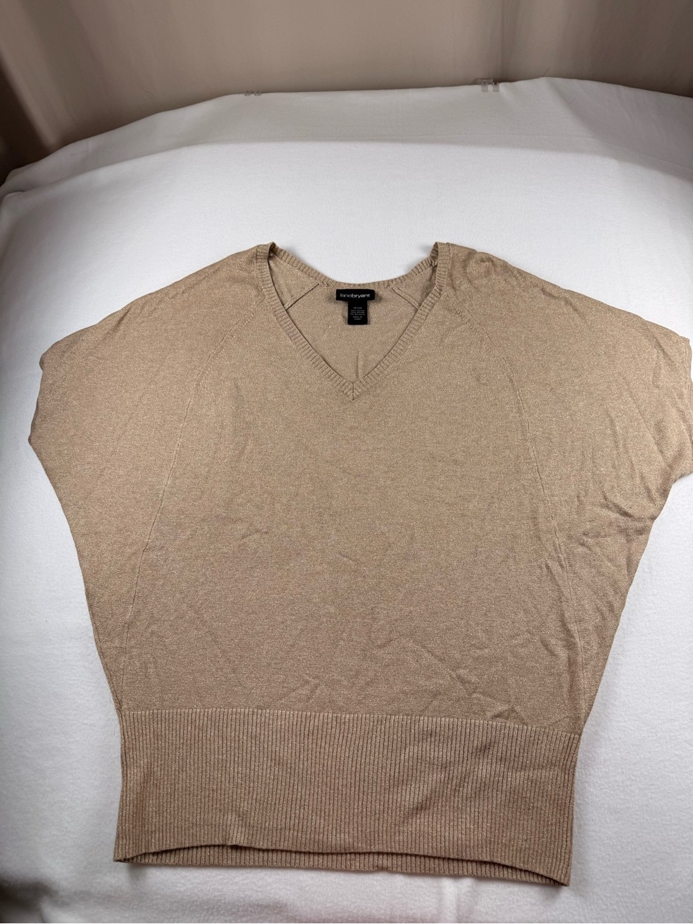 Lane Bryant Worthington Women's Tan V-Neck Short Sleeve Sweater Top 329